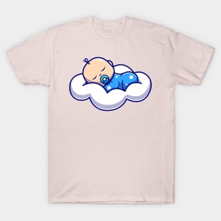 Cute Baby Sleeping On Cloud Pillow Cartoon T-Shirt